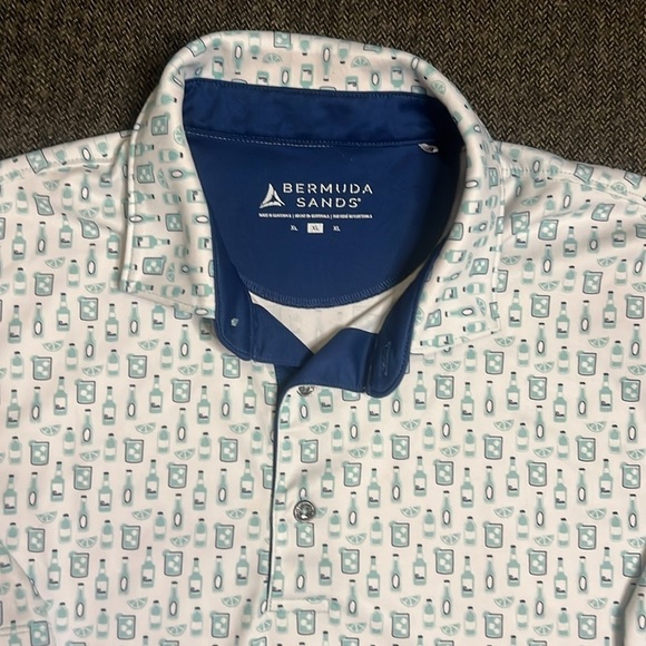 Bermuda Sands Fun Cocktails & Beer Bottle Print Golf Polo Shirt Men’s sz XL - Picture 4 of 12